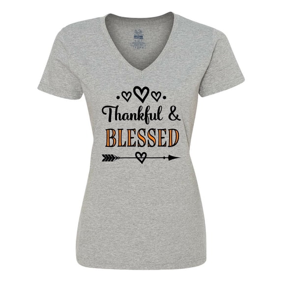 Inktastic Thanksgiving Greeting Thankful Blessed Women's V-Neck T-Shirt