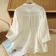 thumbnail image 5 of BRGZLK Women's 3/4 Short Sleeve Cotton Linen Floral Embroidered Peasant Shirts Casual Blouses Loose Fit Tops, 5 of 5