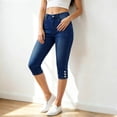thumbnail image 2 of XIAONU Solid Denim Capri Pants for Women Button Detail Side Pockets Pants, 2 of 5