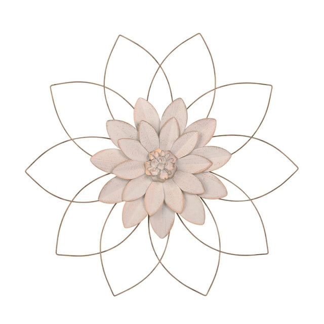 Sagebrook Home Metal 25" Wall Flower, White/Gold, Wb