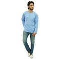 thumbnail image 7 of Atasi Men's Round Neck Blue Kurta Cotton Roll-Over Sleeve Shirt-Large, 7 of 7