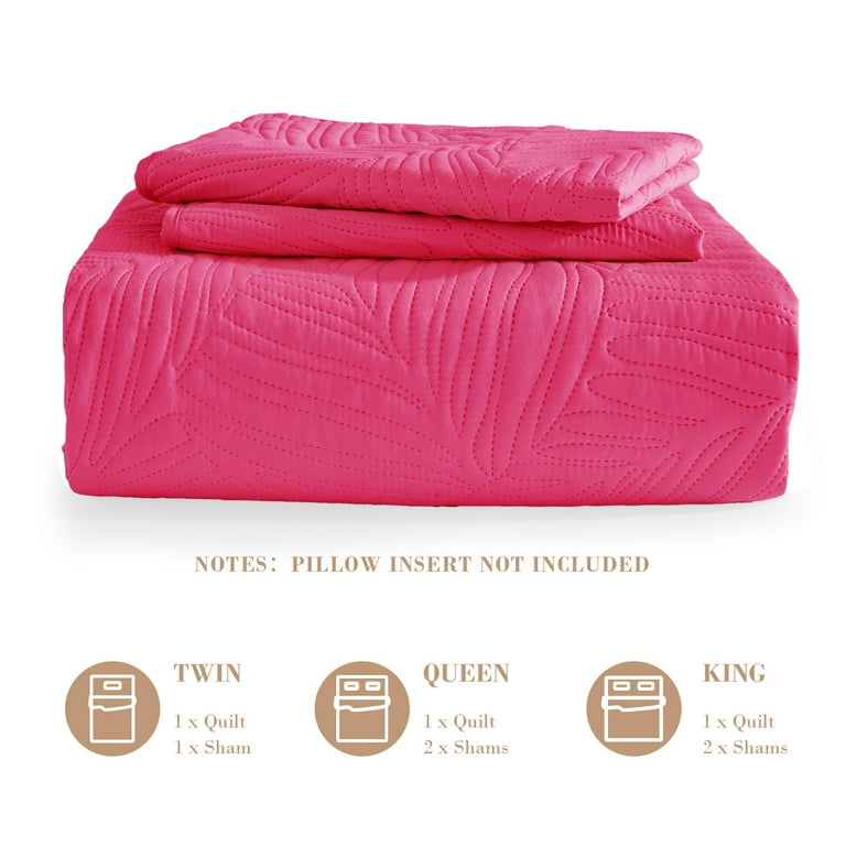 Exclusivo Mezcla Ultrasonic Twin Quilt Set Hot Pink, 2 Piece Lightweight  Bedspread Leaf Pattern Bed Cover Soft Microfiber Coverlet Bedding Set for  All Seasons
