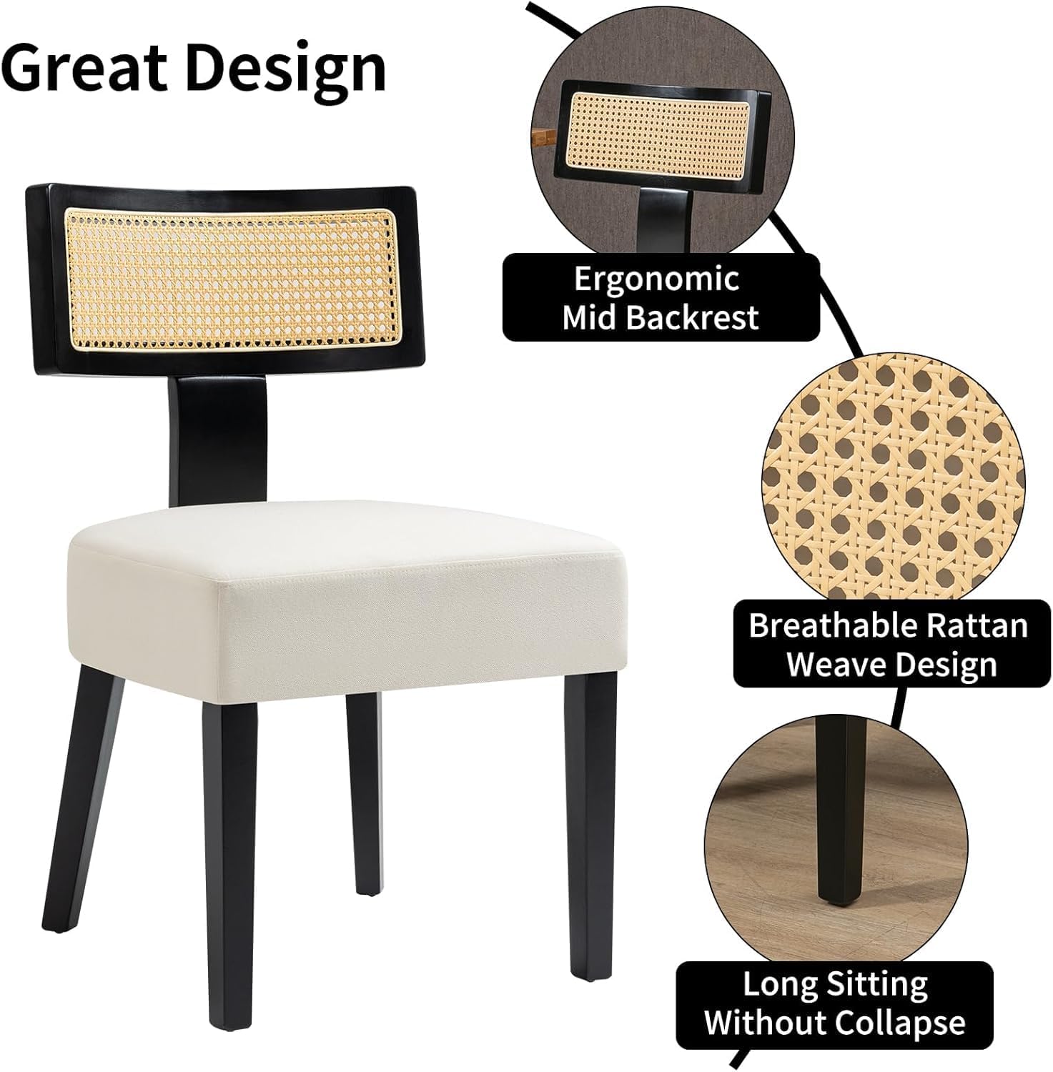 Solid Wood Rattan Dining Table and Chairs, Beige, Retro Home Decor, Living Room Armchair, Dining Room (set of2)