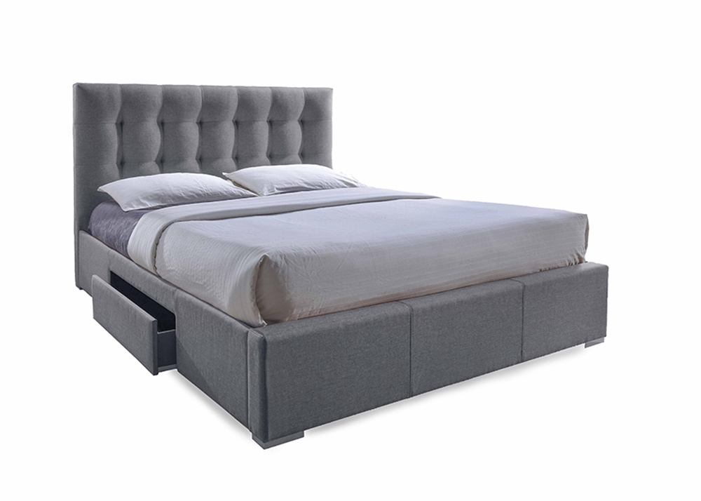 Skyline Decor Grid-Tufted Grey Fabric Upholstered Storage King-Size Bed with 2-drawer - image 2 of 5
