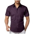 thumbnail image 2 of GHSOHS Mens T-Shirts Holiday Dress Shirts for Men Purple Button Down Shirts for Men Summer Casual Solid Dress Shirts Turn Down Collar Short Sleeve Beach Shirts Loose Fit Party Business Shirt S, 2 of 4