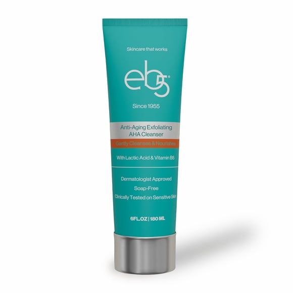 eb5 Loción limpiadora exfoliante Aha para una piel nutritiva y radiante | Limpiador suave antienvejecimiento hidratante sin jabón para hombres y mujeres (6 onzas líquidas)