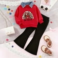 thumbnail image 2 of Caqnni Girl Relaxed Fit Two-Piece Set Featuring a Classic Polo Lightweight Pullover Sweatshirt and Trendy Flare Pants for Spring and Fall(Red,6-7 Years), 2 of 8