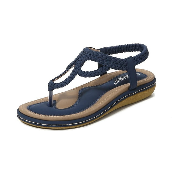 Flip Flop Braided Sandals for Women Casual Summer Clip Toe Platform Wedge Boho Sandal Comfortable Elastic Ankle Strap Orthopedic Walking Shoes