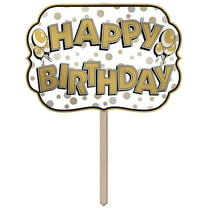 Beistle 24" Gold and White "Happy Birthday" Yard Sign