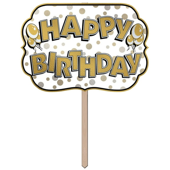 Beistle 24" Gold and White "Happy Birthday" Yard Sign