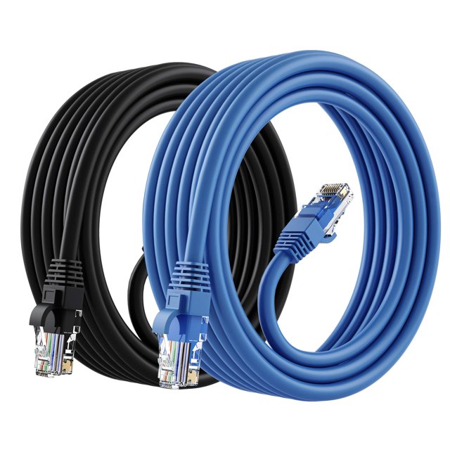 Cable Ethernet GEARit Cat 6 CCA de 3 m, paquete de 2, negro y azul