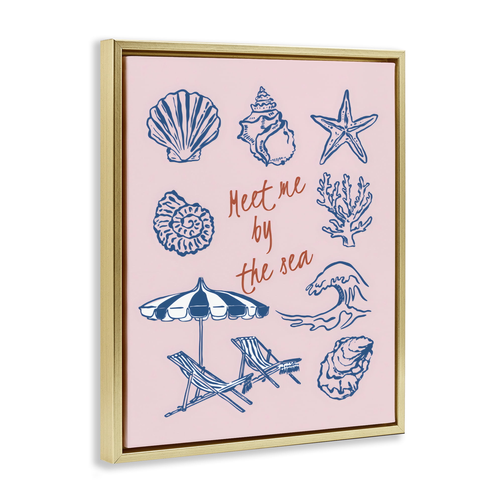 Stupell Industries Meet Me By The Sea Gold Framed Floater Canvas Wall Art, design by The Prints Vibe