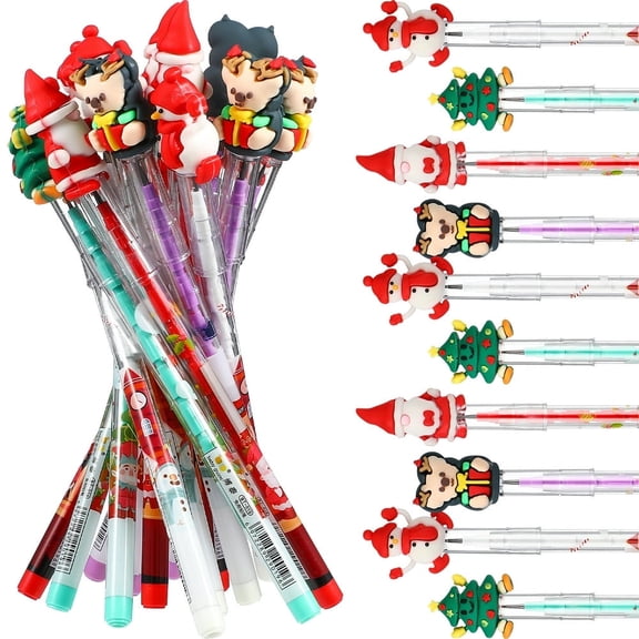 QUTETN 16pcs Translucent Non- Sharpening Stackable Pencils Pop Up Plastic Pencils Christmas Stationery Pencil,4 style