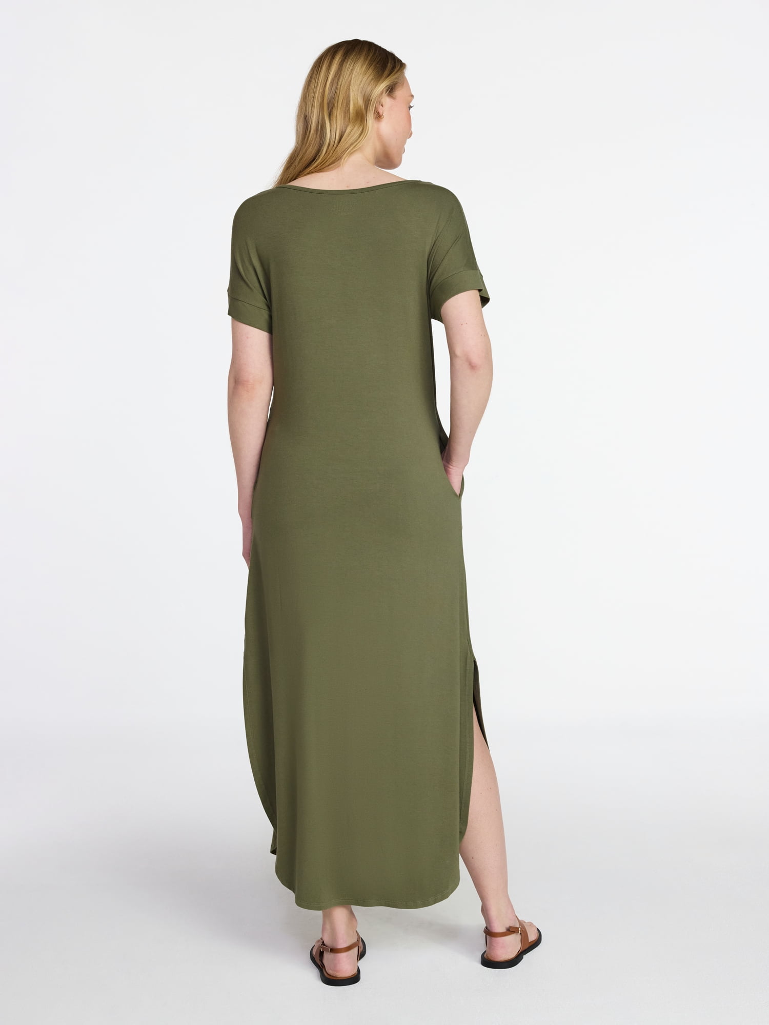 Time and Tru Women's T-Shirt Maxi Dress with Short Sleeves, Sizes XS-XXXL