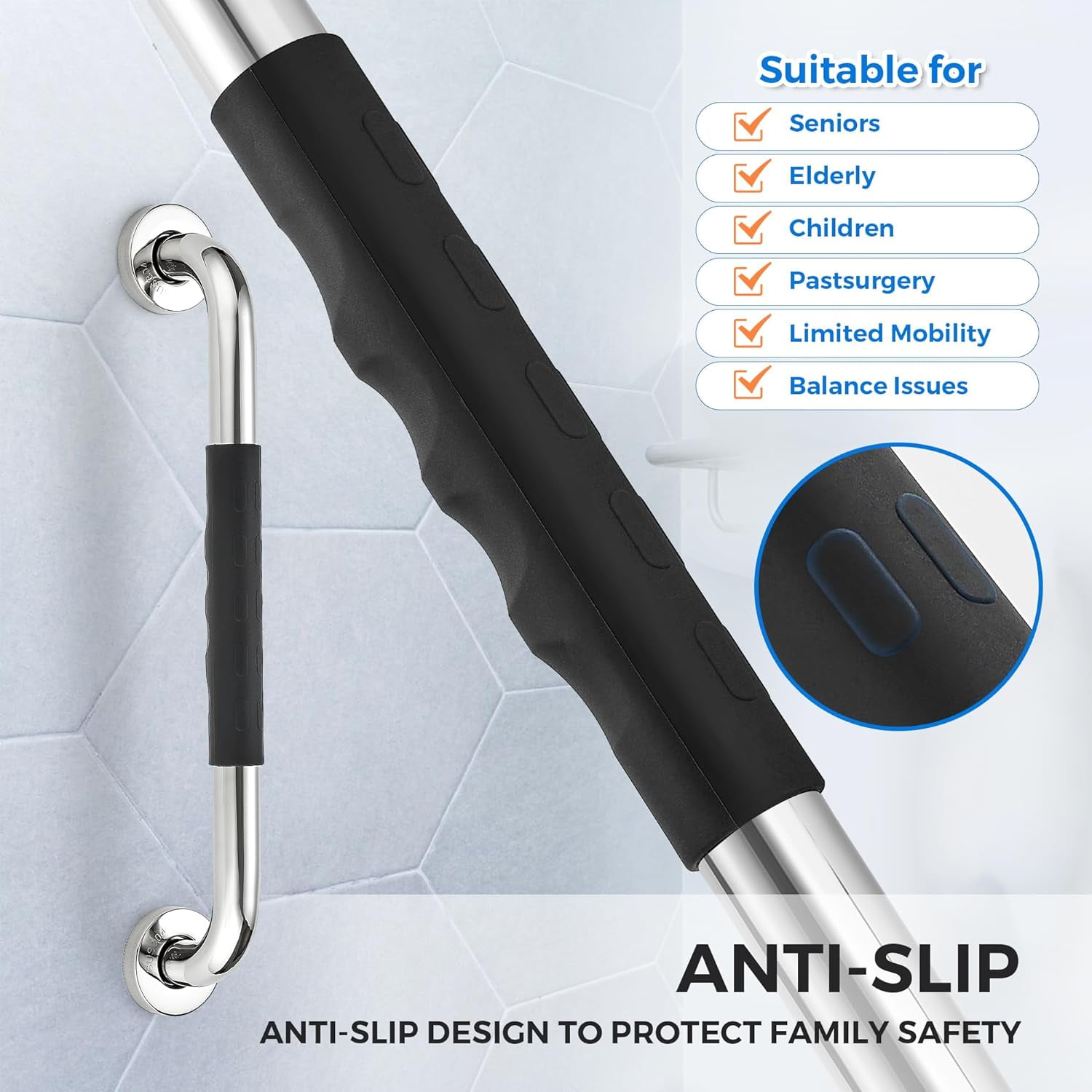 GYTF 2 Pack Grab Bars for Bathroom,16 inch Anti Slip Bathroom Handicap Grab Bars with Rubber Grip,Safety Bath & Toilet Rail for Senior,Pregnant Wife and Children,Safety Shower Grab Bars