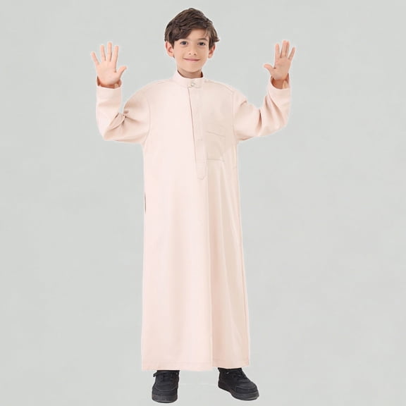 Xijirk Boys Long Sleeve Arabic Thobe Traditional Kaftan Robe for Teenage Boys Elegant National Wear,11-12 Years