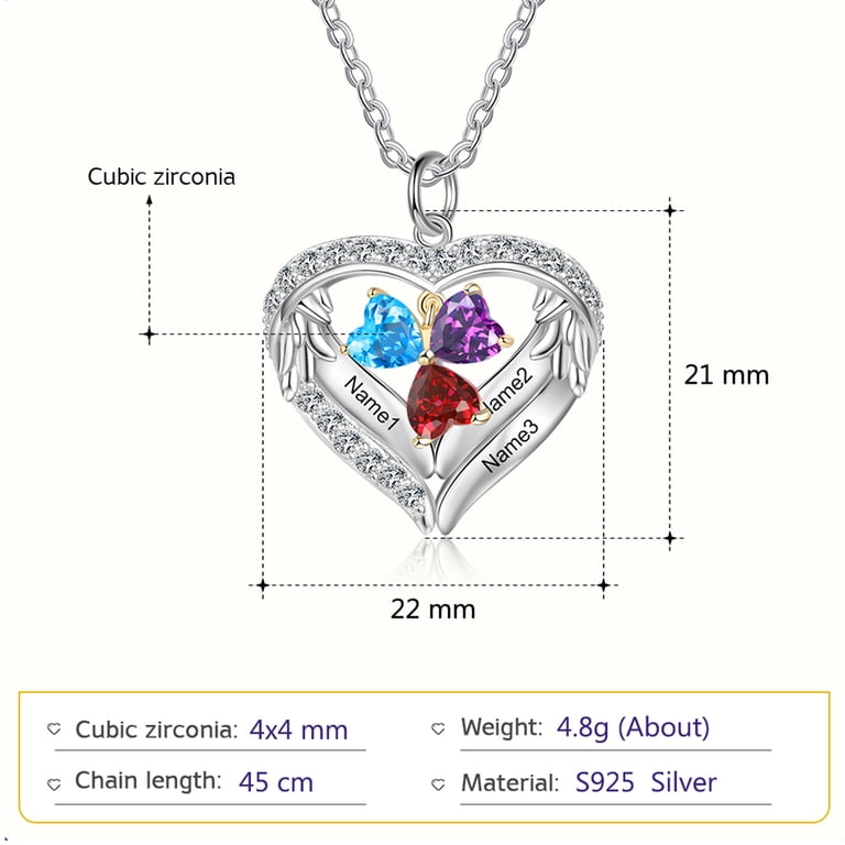 Kaululu Custom Heart Name Necklace – Personalized With 1-9 Birthstones, Sterling Silver Jewelry Gift 1 thumbnail image