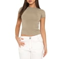 thumbnail image 1 of Fortune Women Short Sleeve Crop Top Solid Color Slim Fit Tee Shirt Basic Cropped Skinny Tops, 1 of 9