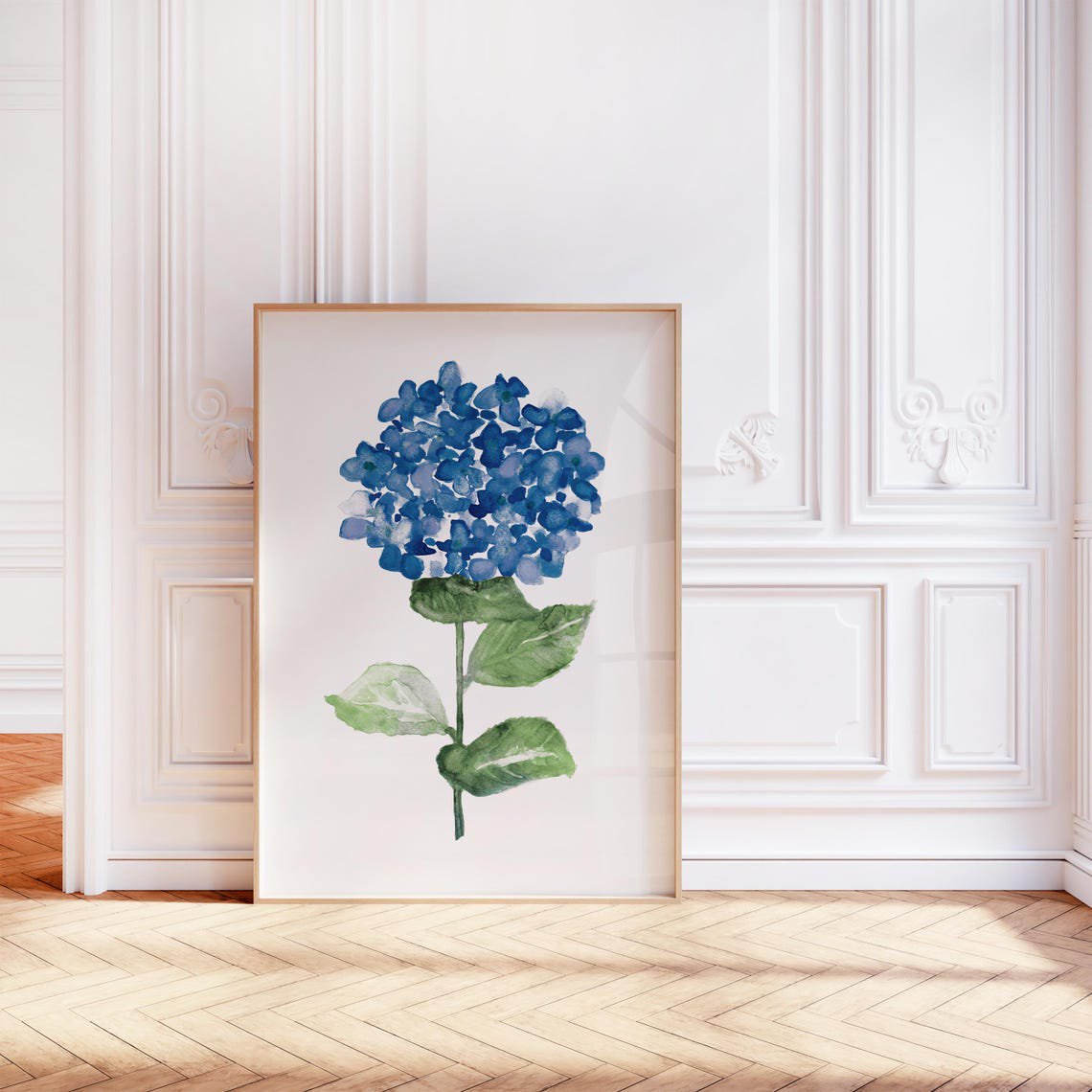 Dark Blue Hydrangea Living Room Botanical Wall Art Print
