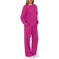 thumbnail image 4 of Nokdvo Women's 2 Piece Lounge Set Lightweight Casual Long Sleeve Pullover Tops Wide Leg Pants Crewneck Solid Color Fall Winter Sweatsuit Set with Pockets,Hot Pink 2XL, 4 of 6