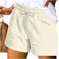 thumbnail image 2 of Women's Plus Size Comfy Elastic Waist Drawstring Loose Shorts, Soft Polyester Blend Fabric with Side Pockets, Casual Summer Lounge, Travel, Easy Care Relaxed | TruHer,Beige L, 2 of 6