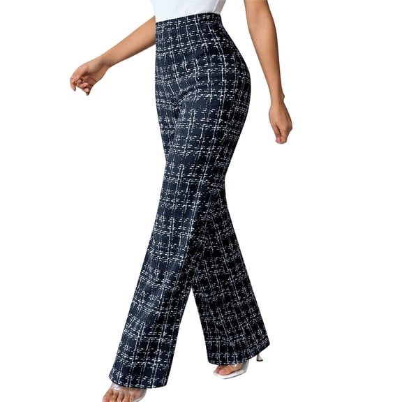 Kilaqueen Women's Pants Plaid Printed Plus Size High Waist Straight Leg Pant Casual Trendy Business Office Work Pants