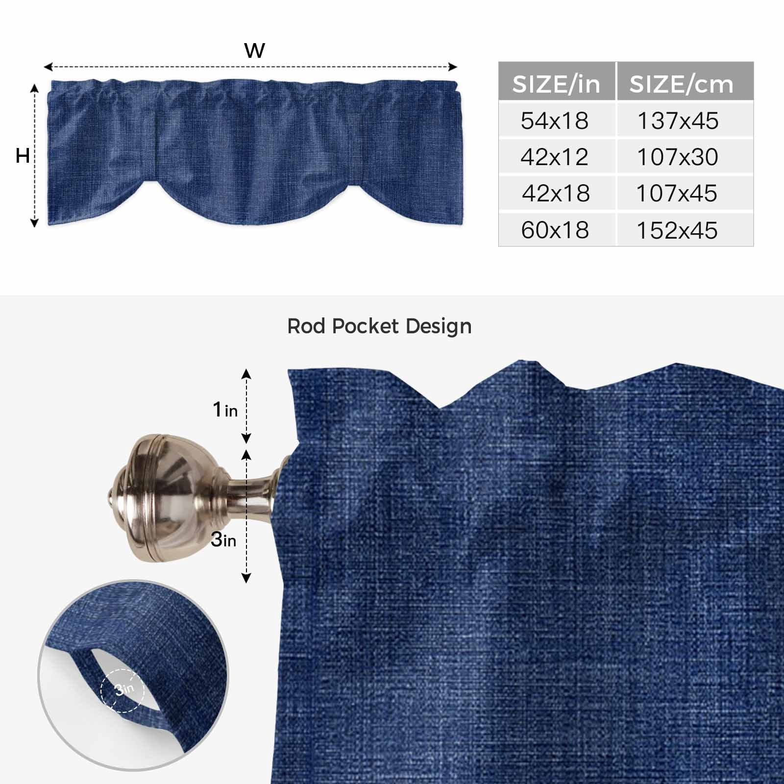 Vintage Navy Blue Tie Up Valance Curtains for Windows, Kitchen Curtains Window Treatments, Farmhouse Retro Dark Solid Color Linen Texture Short Window Valances for Bedroom Bathroom Cafe 42"x18"