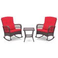 thumbnail image 4 of Costway Ensemble de 3 Pcs pour Patio, Fauteuils Berçants d'Extérieur en Osier avec Table Basse à Double Couche, Rouge, 4 of 10