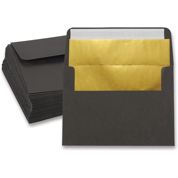 50 Pack Black 5x7 Invitation Cards A7 Envelopes Self Adhesive Bulk, Gold Foiled Paper for Wedding Graduation Birthday Party