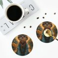 thumbnail image 4 of Honeii Sunflower Meditating Cat print Leather Coaster Set of 4, ideal for safeguarding your furniture from drinks spills and effortless cleanup-Round Shape, 4 of 6
