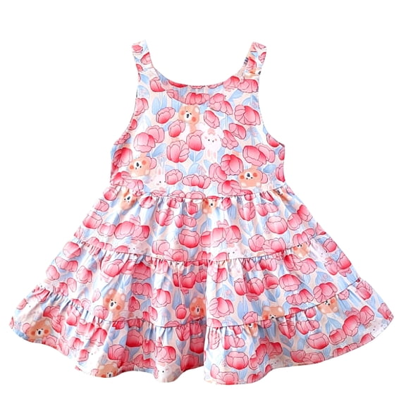 MEZZALL Girls Summer Floral Dress Casual Party Wear For Toddler Elegant Sleeveless A-Line O-Neck Holiday Dresses