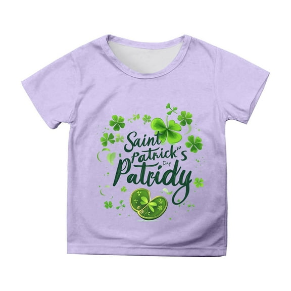 Girls St Patricks Day Shirt Clover Print Short Sleeve T-Shirt Tops Girl Clothes for Boys 8-9 Years