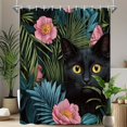 thumbnail image 1 of Cortina de ducha negra con forma de gato tropical, 180 x 200 cm, poliéster, 1 of 4