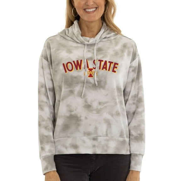 Women's Gray Iowa State Cyclones Maddie Tie-Dye Tri-Blend Pullover Hoodie