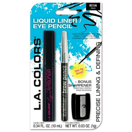 (2 Pack) LA Colors Liquid Liner, Eye Pencil & Sharpener Set,