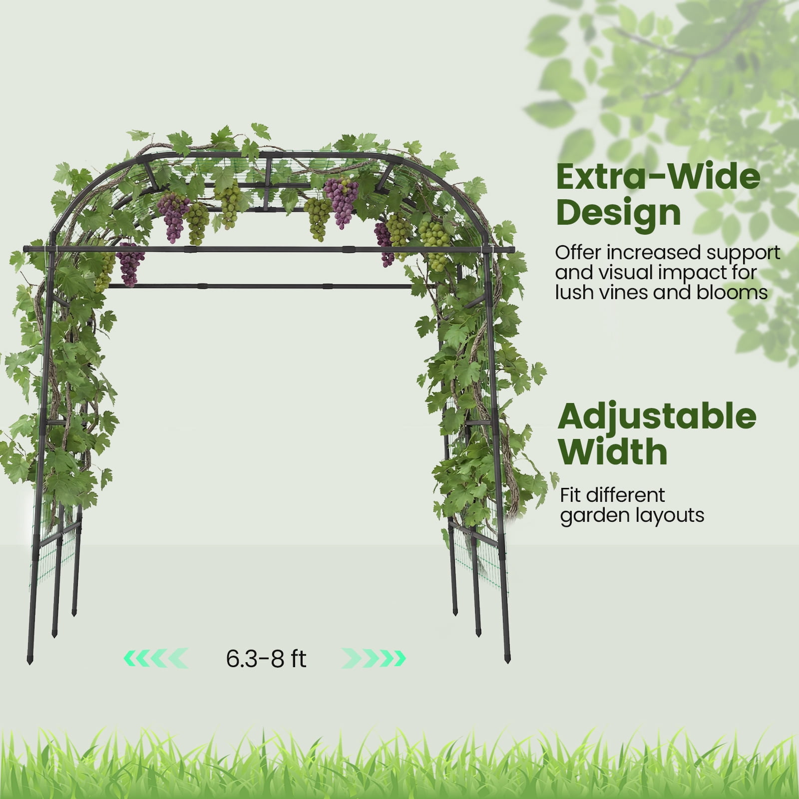 Gymax Metal Garden Arch Trellis for Climbing Plants Outdoor Wide Cucumber Trellis