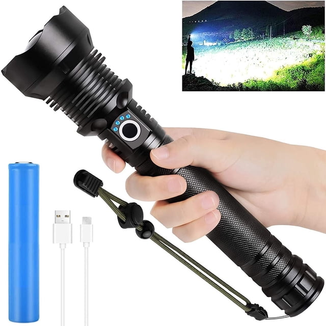 Rechargeable LED Flashlights High Lumens, 90000 Lumens Super Bright Zoomable Waterproof Flashlight with Batteries Included & 3 Modes, Powerful Handheld Flashlight for Camping Emergencies