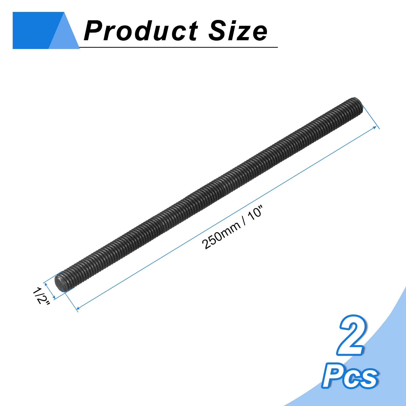 1/2" x 10" Fully All Threaded Rod, 2Pack B7 Alloy Steel Long Threaded Screw Right Hand Threads Fully Studding Rod Bar