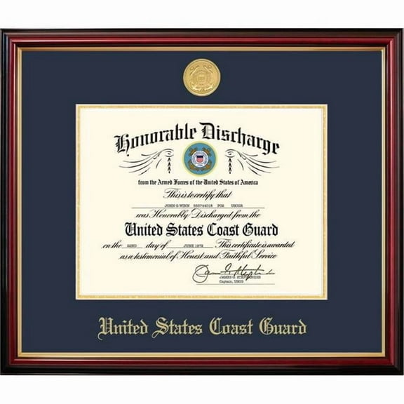 Campus Images CGDPT001 8.5 x 11 in. Patriot Frames Coast Guard Discharge Petite Mahogany Frame with Gold Medallion