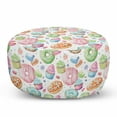 thumbnail image 1 of Dessert Pouf Cover with Zipper, Candy Shop Inspired Whipped Cream Topped Cupcakes Swirl Lollipops Macarons Donuts, Soft Decorative Fabric Unstuffed Case, 30" W X 17.3" L, Multicolor, by Ambesonne, 1 of 5
