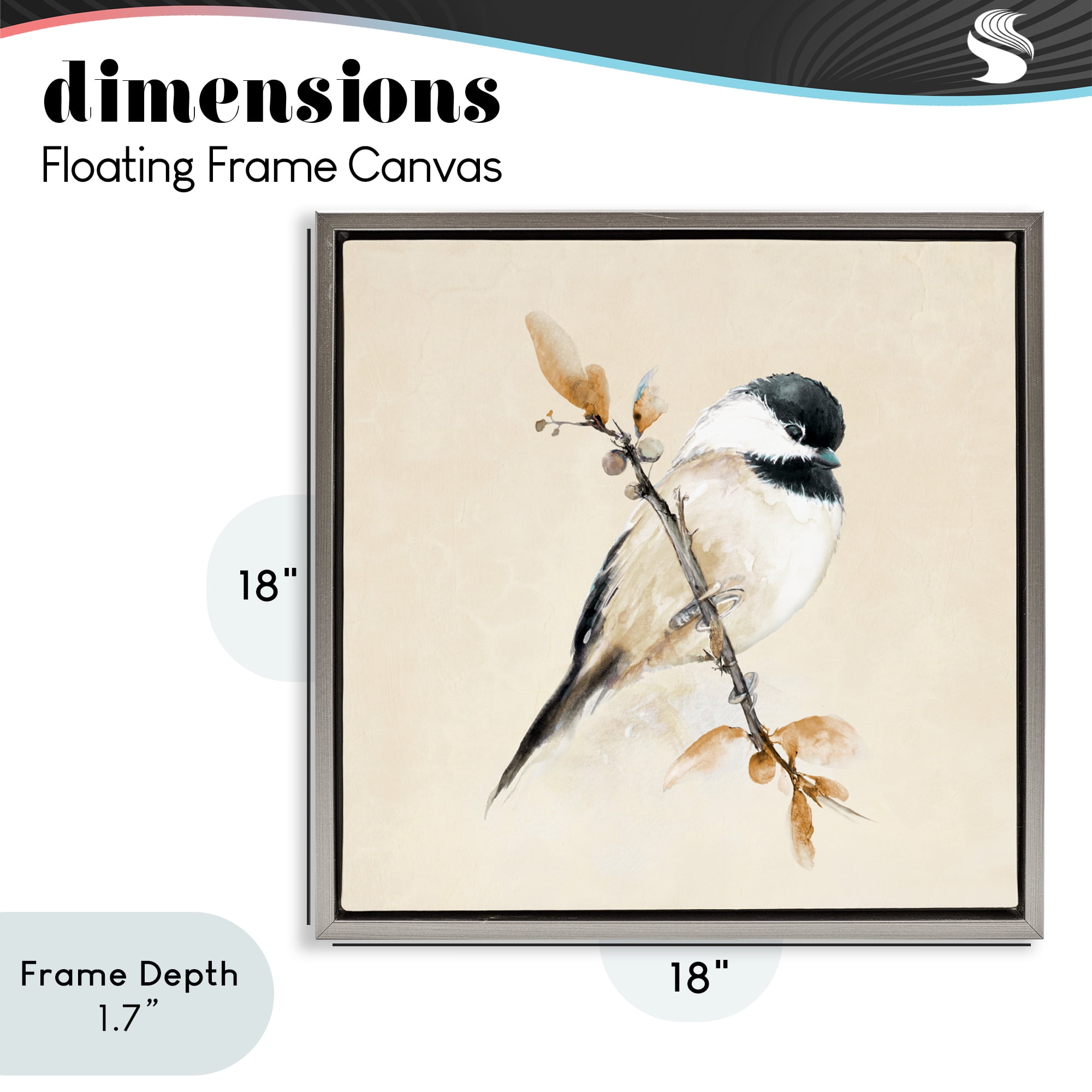 Stupell Industries Muted Watercolor Chickadee Gray Framed Floater Canvas Wall Art, design by Diannart