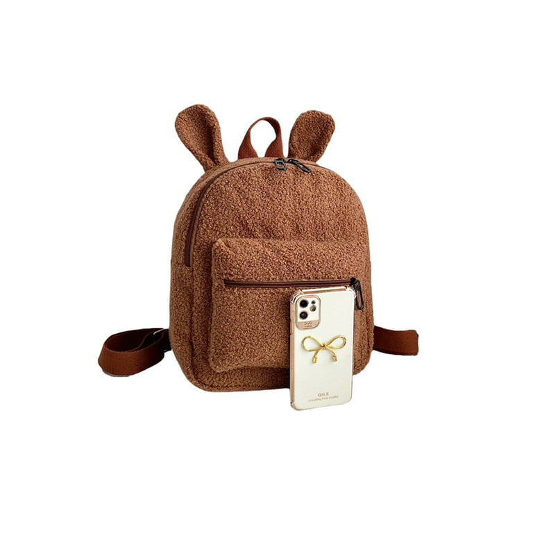 Women Bunny Backpack Plush Mini Fluffy Rabbit Ear Backpack Fuzzy