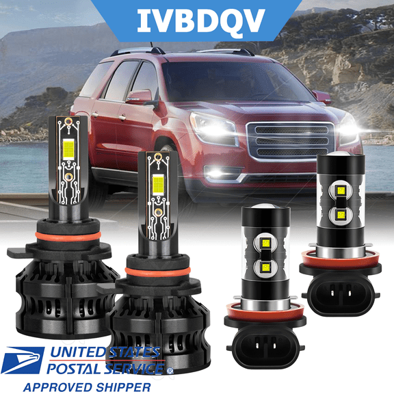 For GMC Acadia 2013-2019 LED Headlight Bulbs 9012 High/Low Beam H11 Fog Light Kit 4Pcs 6000K White