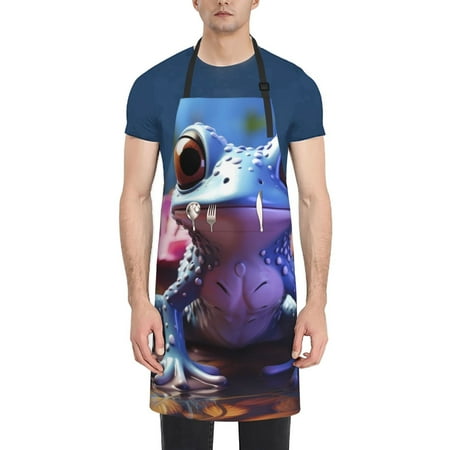 

Tebeau Colorful Frog Among Flowers Print Waterproof Cooking Aprons Adjustable Bib Soft Chef Apron with 2 Pockets for Men Women