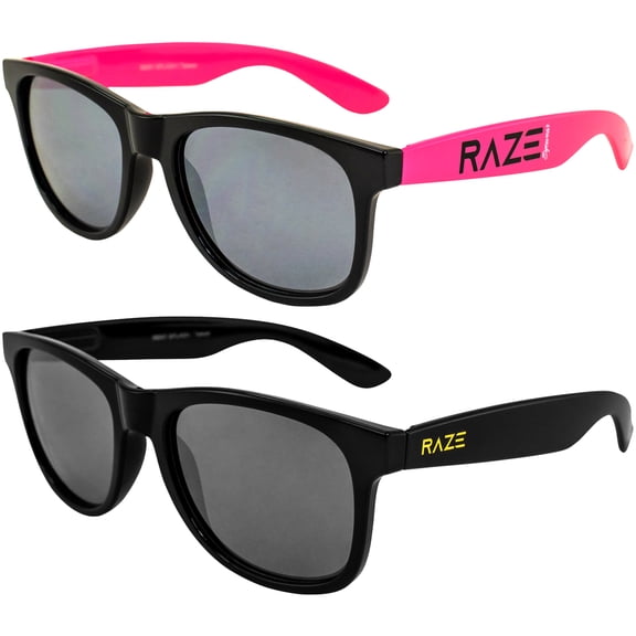 Raze Eyewear Splash Motorcycle Sunglasses Beach Pink & Blackout with Smoke Lenses Spring Hinges 2Pack