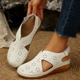 thumbnail image 3 of Rokment Women's Orthopedic Wedge Sandals with Arch Support Spring Summer Fashion Comfortable Flower Hollow out Leather Closed Toe Casual Platform Mid Heel Beach Walking Dress Shoes White Size 9, 3 of 8