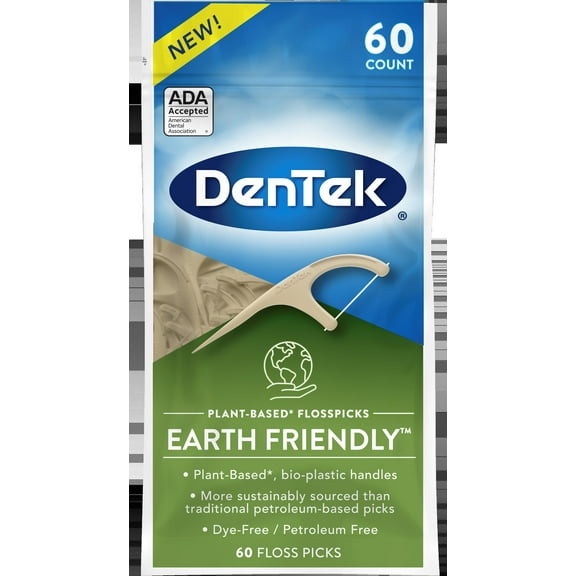 DenTek Earth Friendly Floss Picks, Plant-Based Floss Picks, Floss Picks 60 ea (Pack of 3)