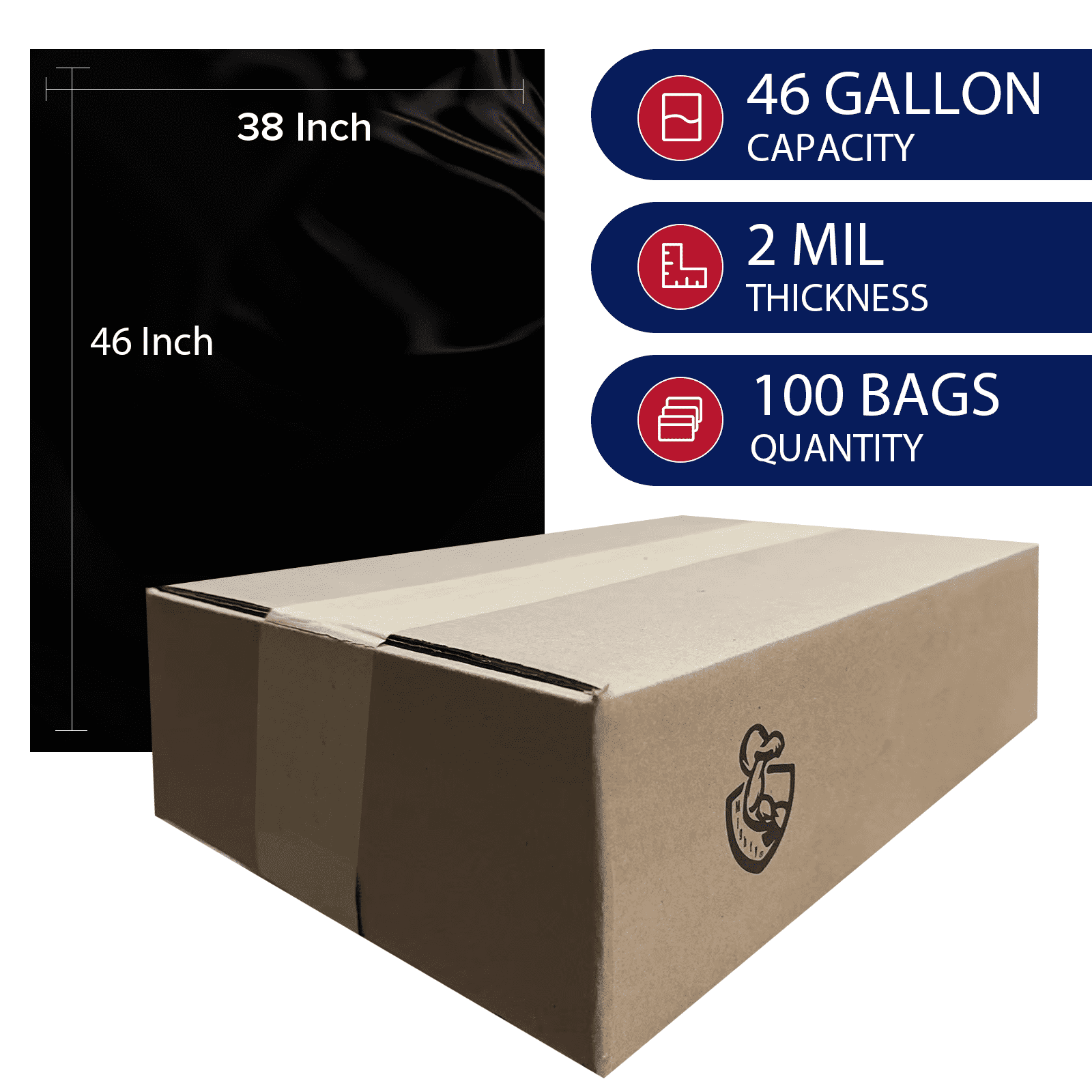 Large 45-50 Gallons Trash bags Heavy duty-100 packs -38 * 46-2 mil-Trash Can Bags-Black Thickened & Large Garbage Bag/Plastic Bag-Kitchen&Commercial,Building,Sanitation,Hotel, Property