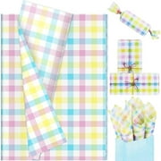 100 Sheets Easter Pastel Plaid Tissue Paper, 20x14in Pink Blue Yellow Green Buffalo Plaid Gift Wrapping Paper Pastel Color Art Tissue for Spring Birthday Wedding Baby Shower Party Decor