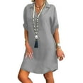 thumbnail image 5 of 3/4 Sleeve Dresses for Women Fashion Casual T Shirt Loose Solid Color V Neck Dress Sundress, 5 of 5